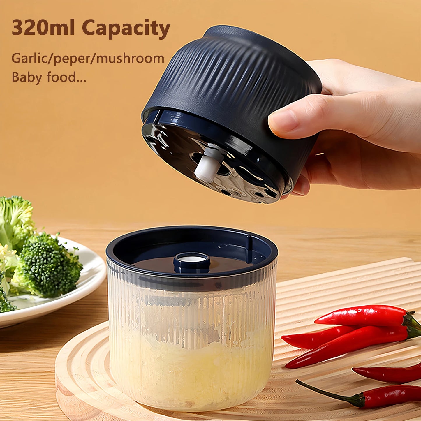 320ml Electric Mini Garlic Chopper USB Chili Pepper Grinder Kitchen Tool for Crushing Garlic Ginger Vegetables Baby Food Gift